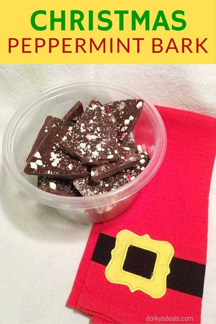 Christmas Peppermint Bark made with semi-sweet chocolate, peppermint candies, and red & green sprinkles.