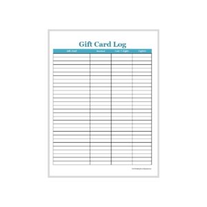 Gift Card Tracking Log Printable