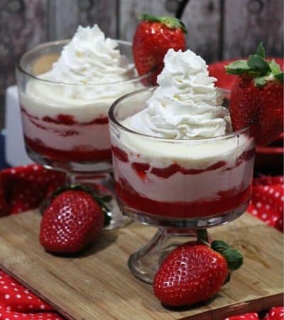 With fresh strawberries, ricotta, and crumbled red velvet cookies, these Red Velvet Strawberry Parfaits are a delicious dessert perfect for Valentine's Day of any day of the year.