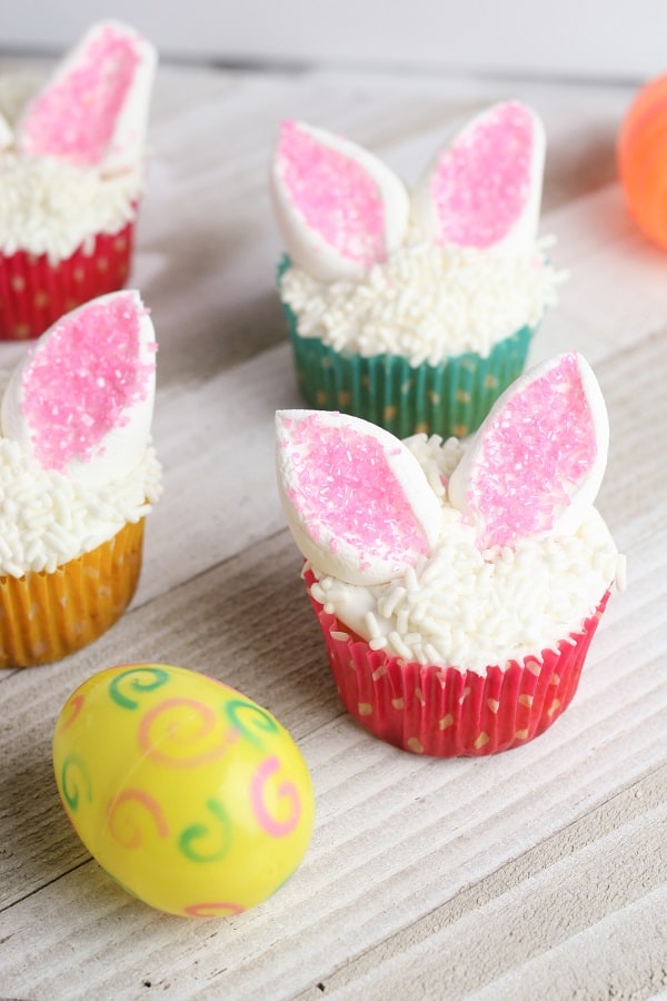 Marshmallo Bunny Ear Cupcakes.