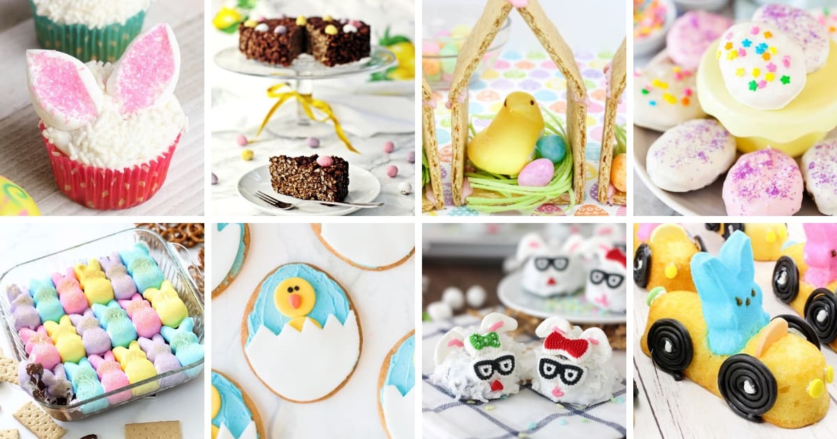 Easy Easter desserts including cute peeps treats, Easter cupcakes, cookies, and more.