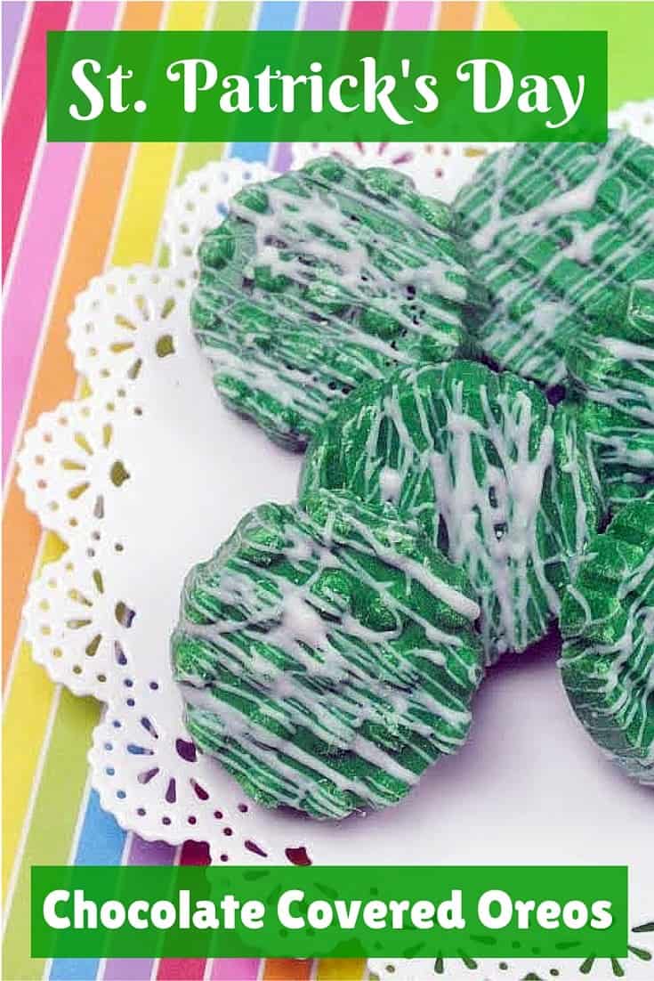 Easy to make St. Patrick's Day chocolate covered Oreos are the perfect shade of green to celebrate St. Paddy's Day this year! 