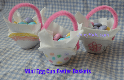 Easter baskets made out of egg cartons and pipe cleaners