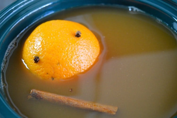 Easy Crockpot Apple Cider with orange, cloves, and cinnamon.