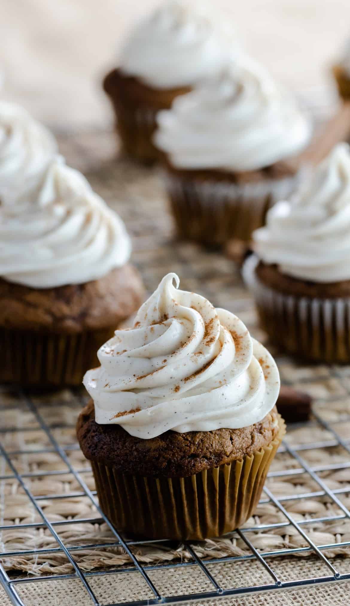 Pumpkin Gingerbread Cupcakes with Vanilla Frosting