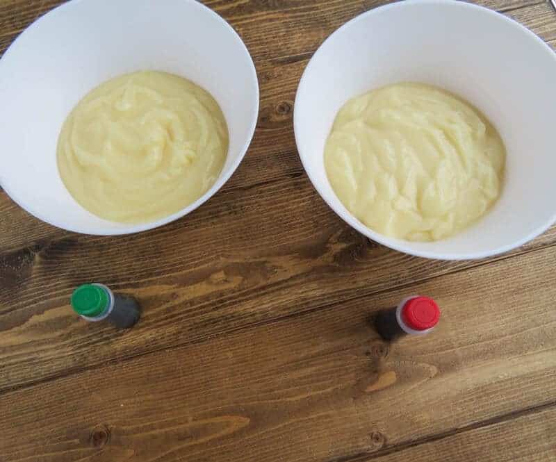 Pudding separated into 2 bowls.