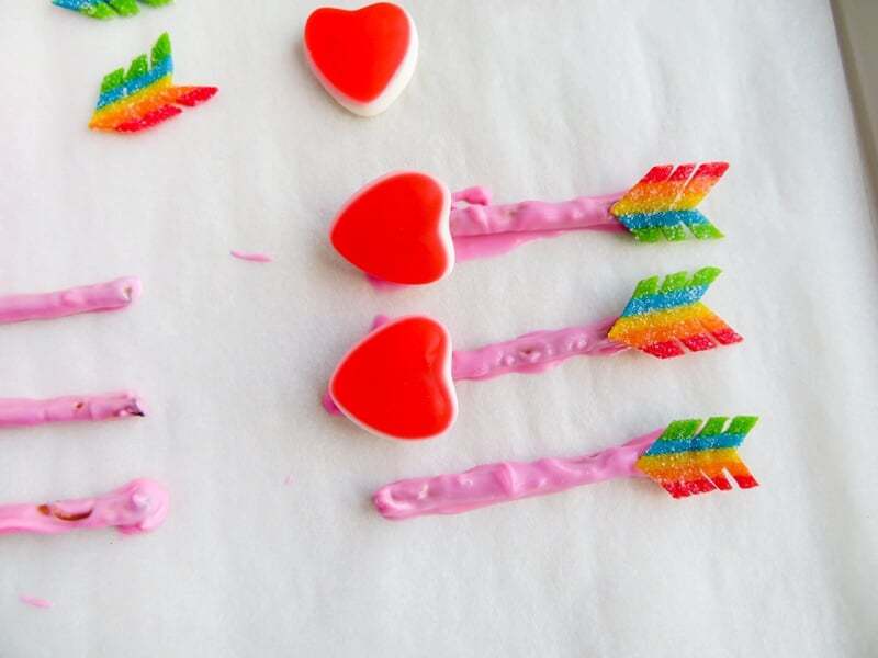 Heart candies added to head of arrows.