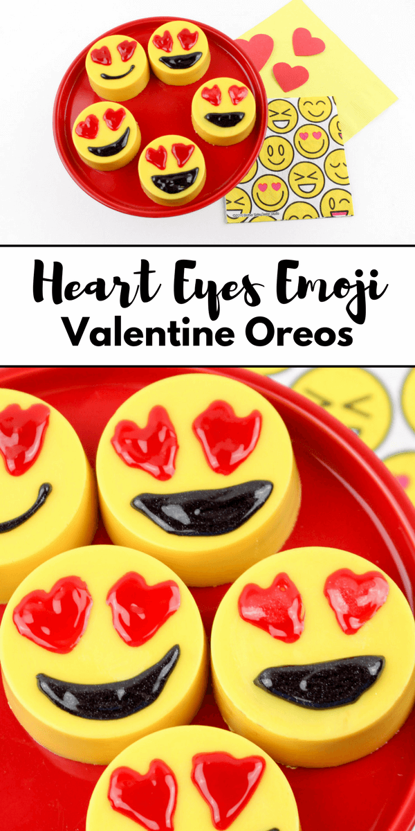 These adorable Heart Eyes Emoji chocolate covered Oreos make the perfect Valentine's Day treat! They are seriously almost too cute to eat! 