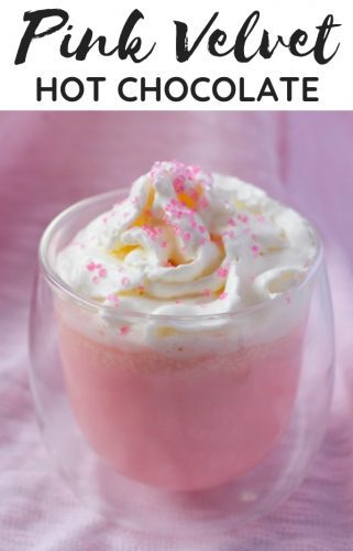 Rich, sweet, and creamy pink velvet hot chocolate perfect for a chilly winter night or on Valentine's Day!