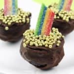 Pot of Gold Truffles with rainbow candies and gold ball sprinkles.