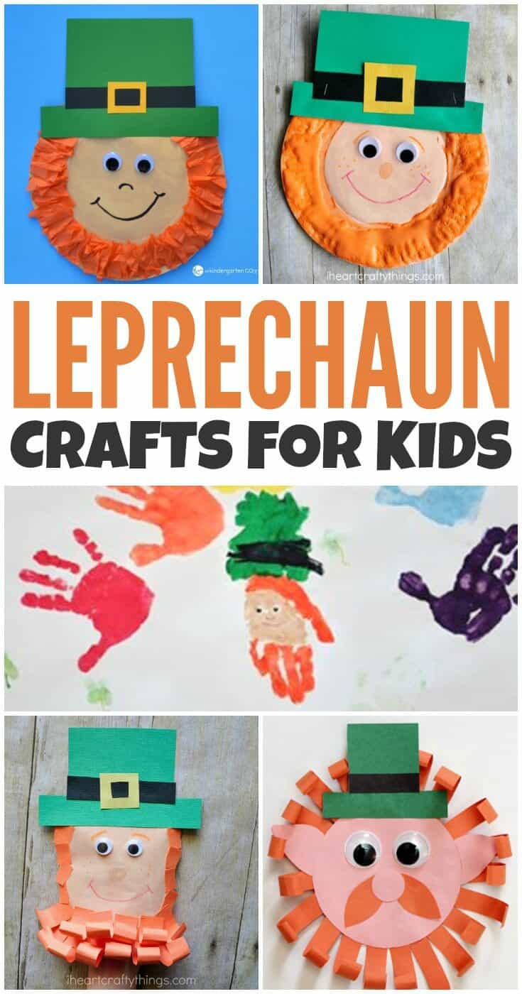 Leprechaun Crafts for Kids Pinterest Collage Image.