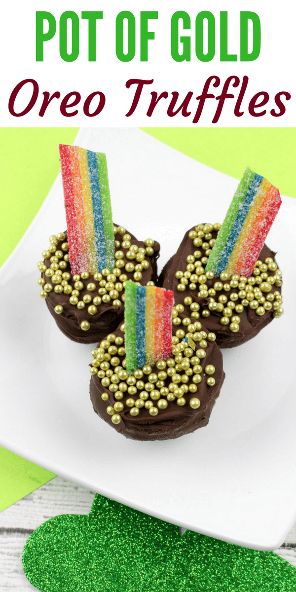 Everyone will feel like they've found the gold at the end of the rainbow when eating one of these tasty St. Patrick's Day Pot Of Gold Oreo Truffles!
