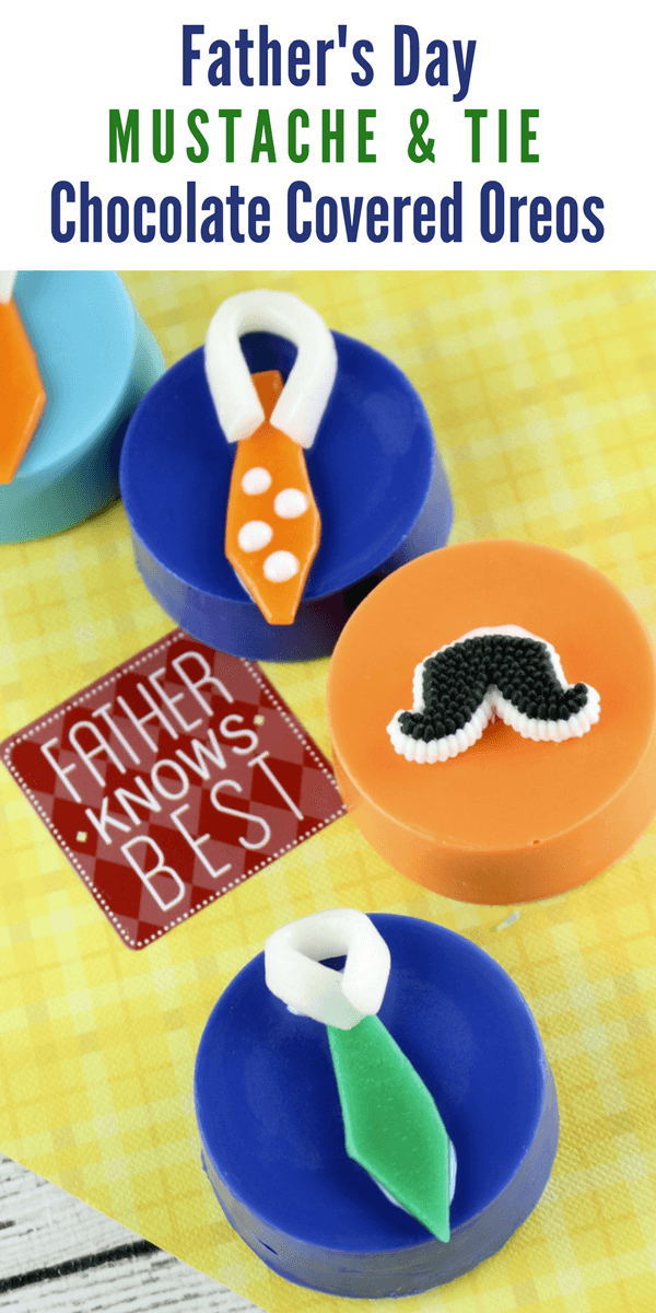 Mustache and tie chocolate covered Oreos for Father's Day. A fun and easy no-bake Father's Day treat that the kids can help make.
