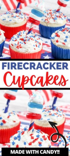 Firecracker Cupcakes, made with candy- pin image.