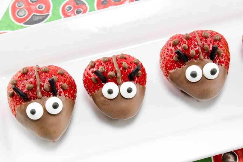 These adorable chocolate covered strawberry ladybugs are the perfect treat for your next summer party.