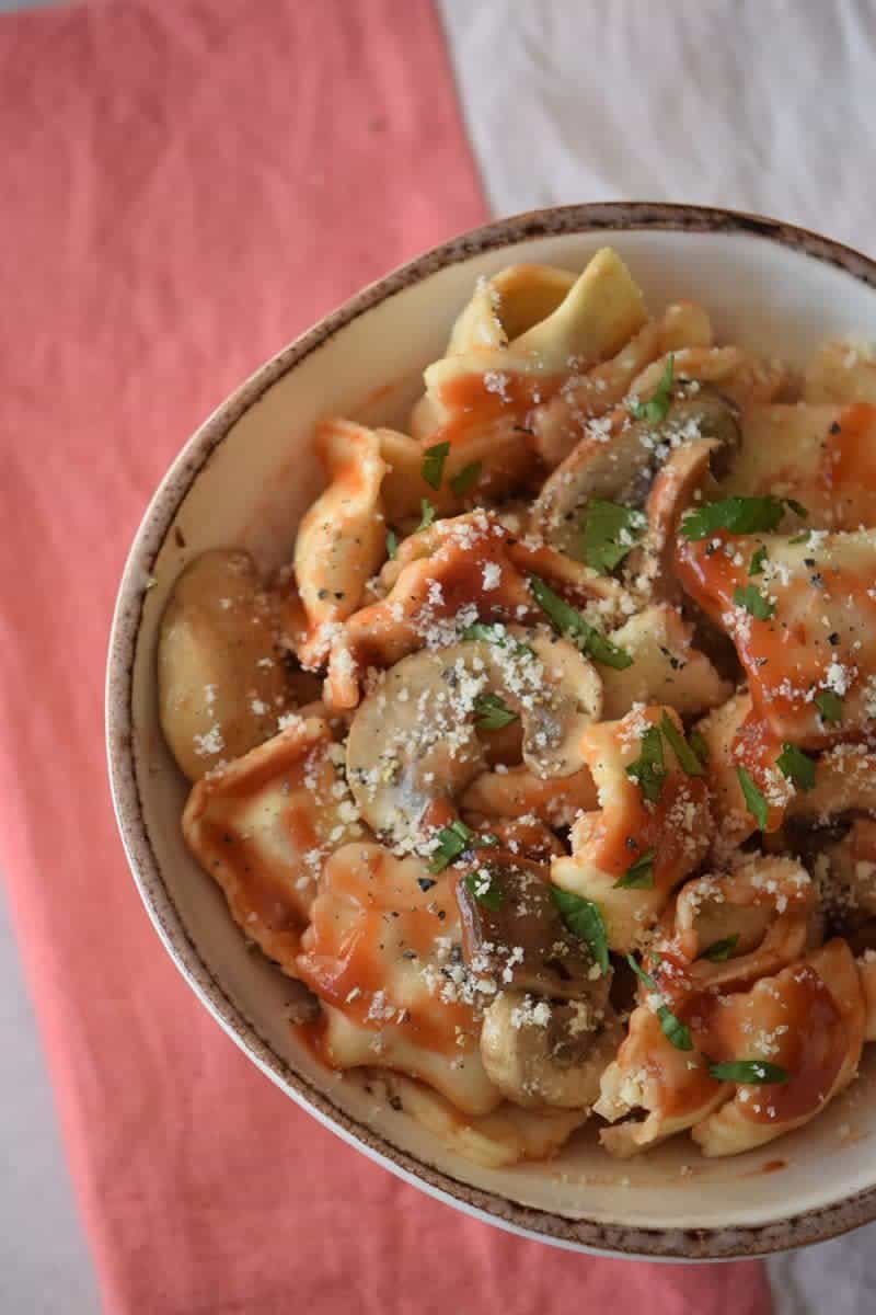 Ravioli with mushroom bolognese.