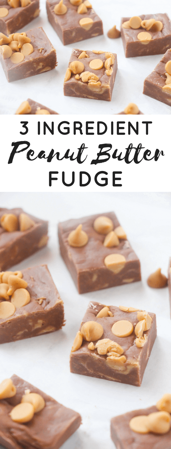 This quick and easy 3 ingredient peanut butter fudge recipe takes minutes to throw together. The hardest part is waiting 4 hours for it to set!