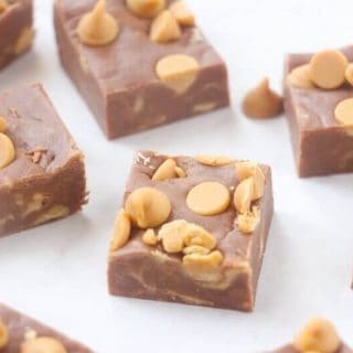 Easy chocolate peanut butter fudge cut in squares.