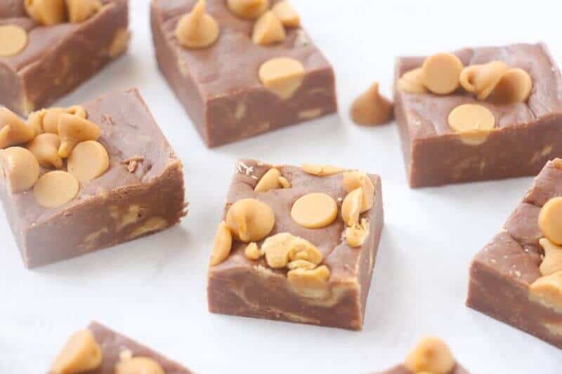 Chocolate peanut butter fudge with peanut butter chips.