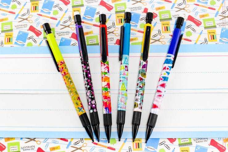 Mechanical pencils with plastic body wrapped in patterned washi tape.