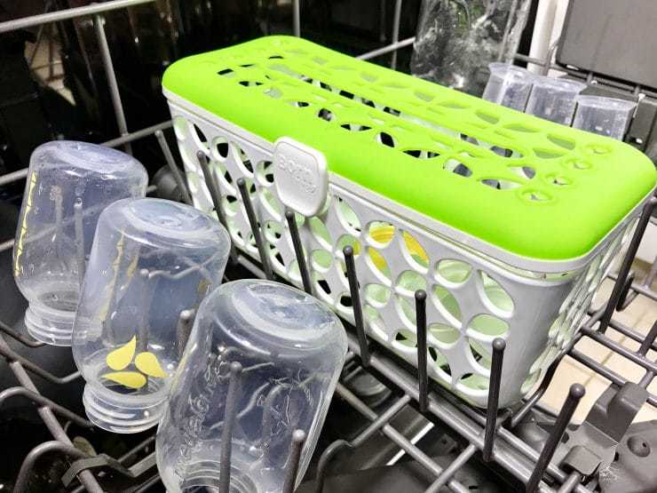 Dishwasher basket for bottle parts in dishwasher.