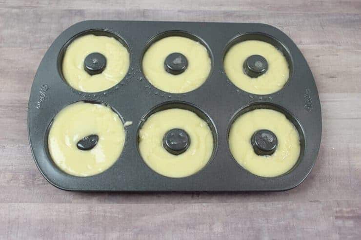 Cake batter in donut pan.