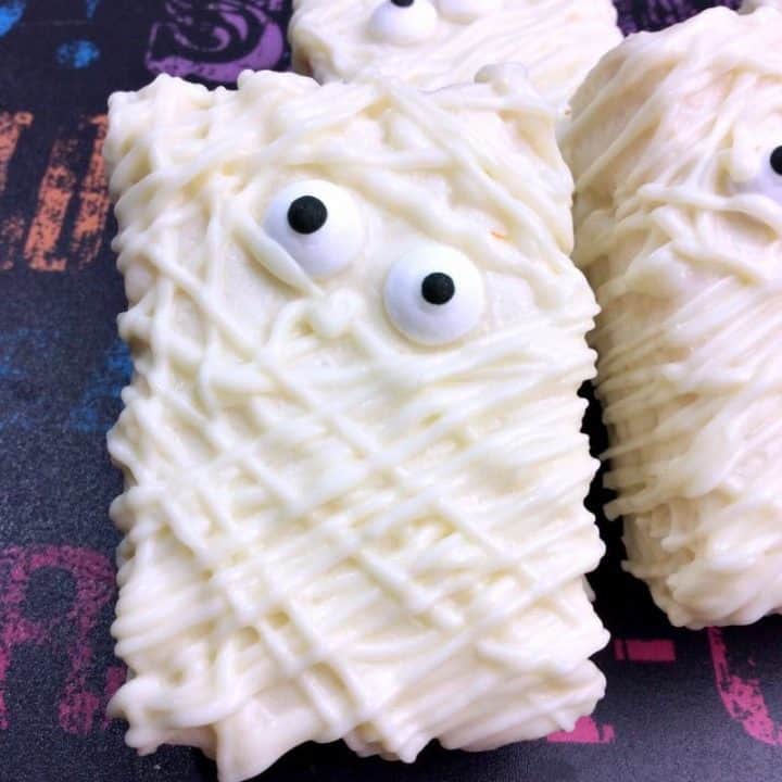 3-Ingredient Spooky Mummy Rice Krispies Treats are the perfect easy-to-make Halloween treat.
