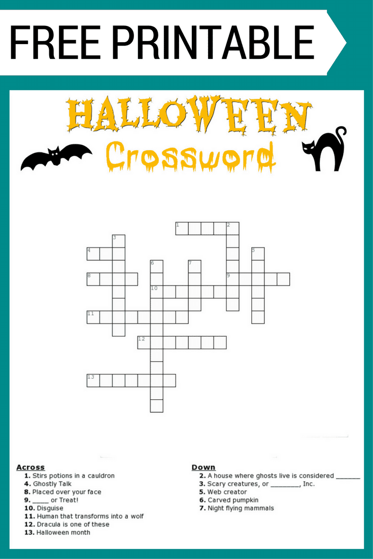 Halloween Crossword Puzzle FREE Printable {With or Without Word Bank}