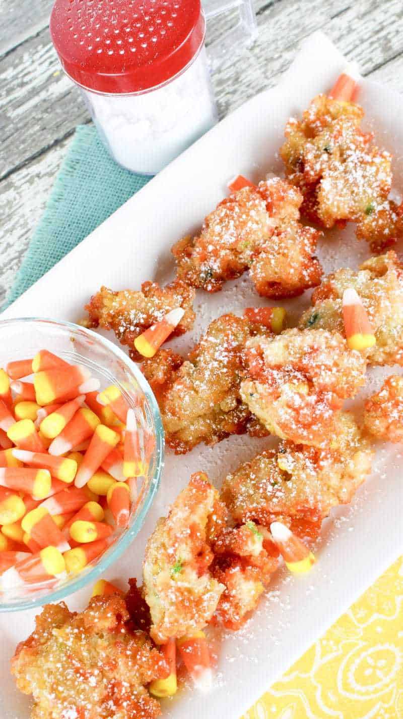 Funfetti Fried Candy Corn is an over-the-top delicious recipe perfect for Halloween or for using up leftover Halloween candy.