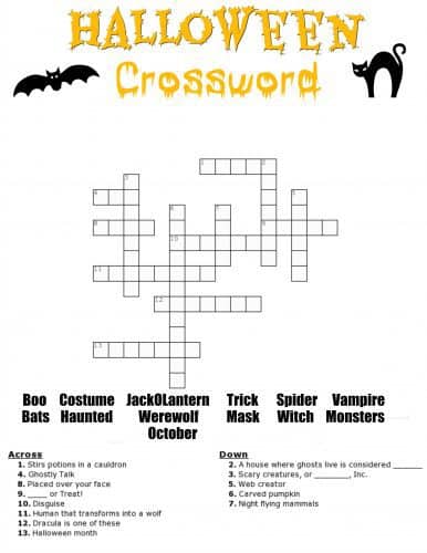 Halloween Crossword Printable (With or Without Word Bank)