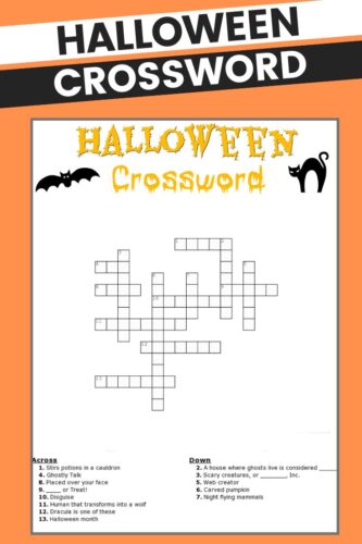 Halloween Crossword Printable (With or Without Word Bank)