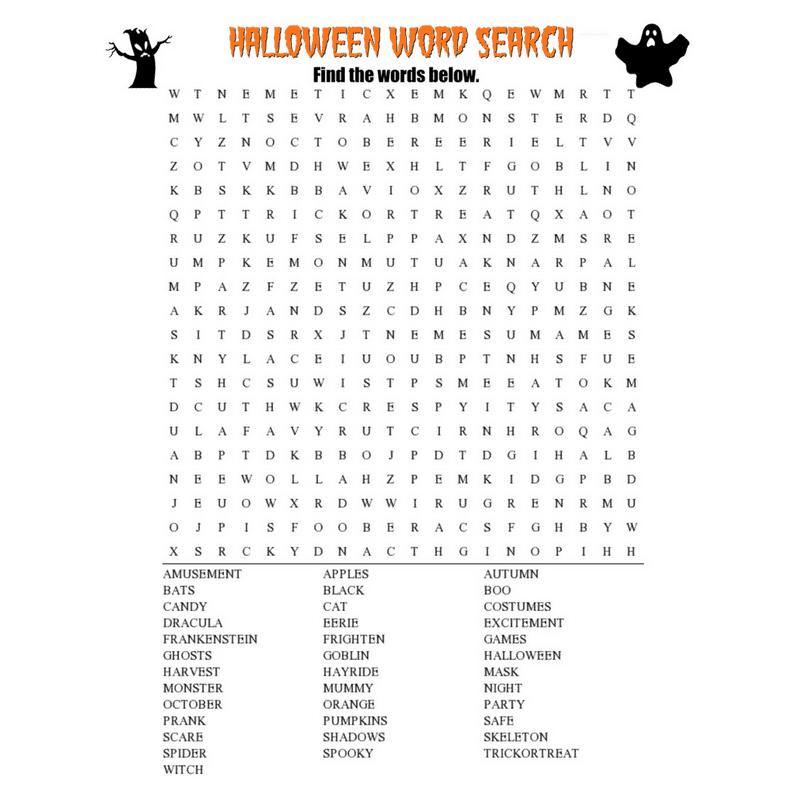 Halloween Word Search Printable Free Download