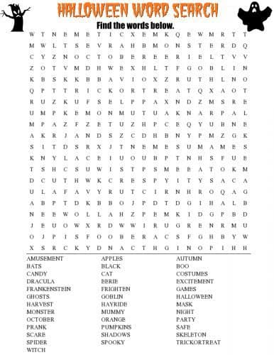 halloween word search pdf