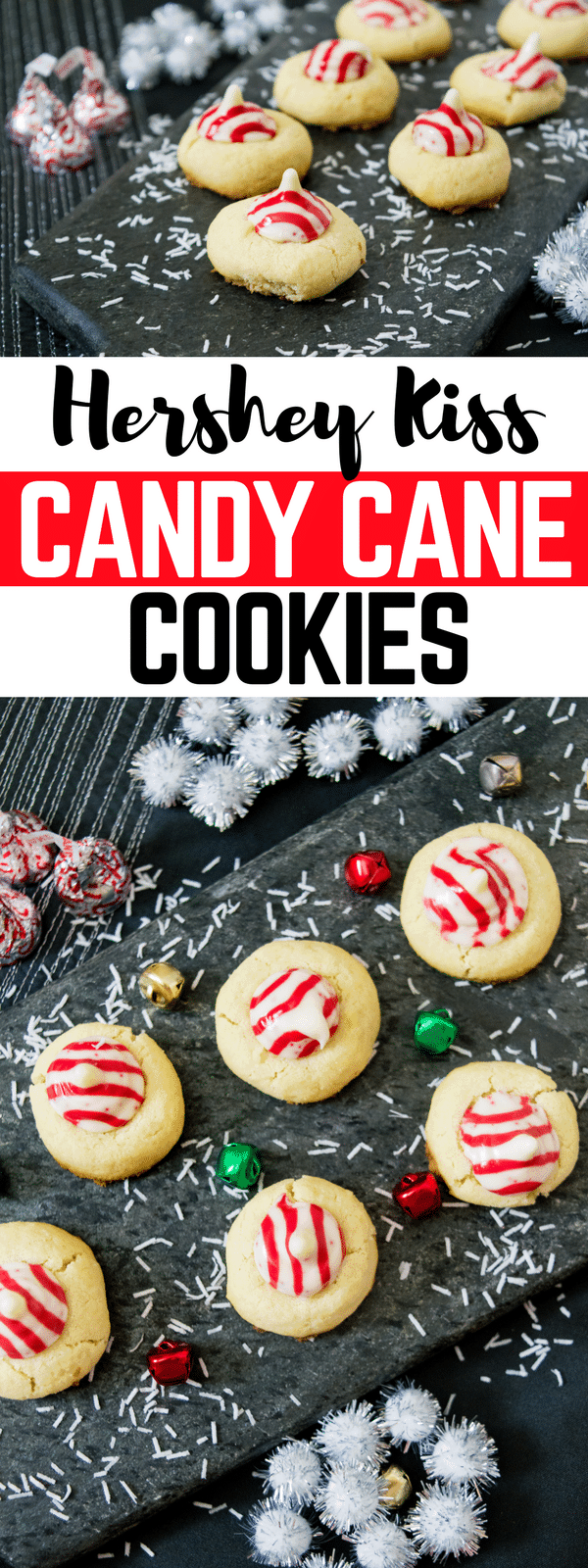 Not only do these Candy Cane Hershey Kiss Cookies look festive, but these holiday cookies have a festive peppermint flavor as well.