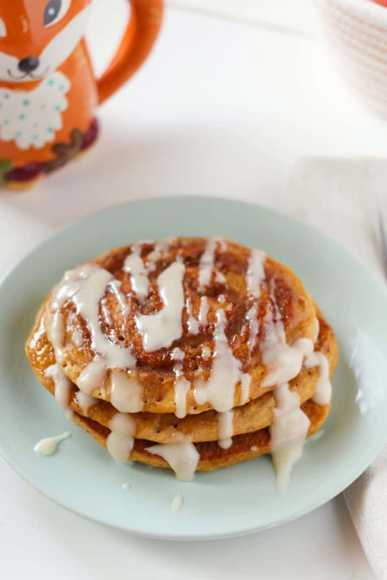 Pumpkin Spice Pancakes Recipe with Cream Cheese Glaze