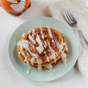 Cinnamon Swirl Pumpkin Spice Pancakes with Cream Cheese Glaze