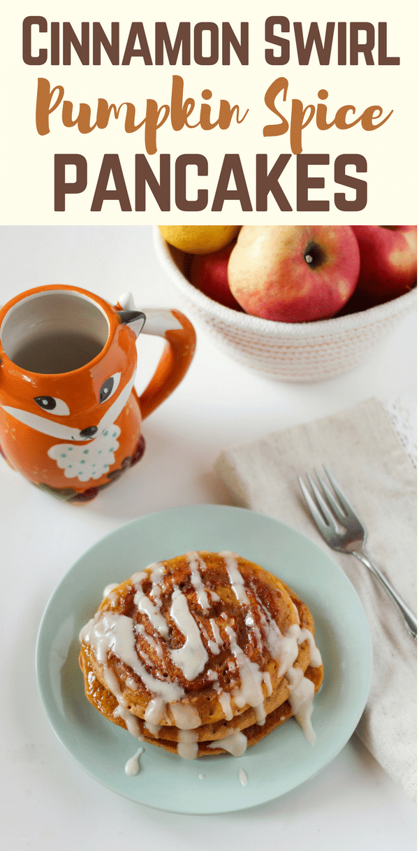With a cinnamon swirl and a cream cheese glaze, these pumpkin spice pancakes will become a family favorite throughout the fall months and especially on Thanksgiving morning.