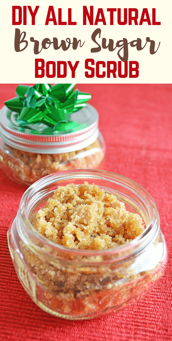This DIY brown sugar scrub is easy to make with just 3 all natural ingredients: brown sugar, olive oil, and honey. It makes a great DIY gift idea as well. #DIYGift #BodyScrub #GiftIdea #Homemade #AllNatural #SugarScrub #BrownSugar
