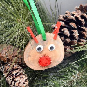 Rustic Wood Slice Rudolph the Red Nosed Reindeer Ornament