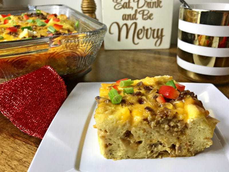 This cheesy vegetarian overnight breakfast casserole is an easy vegetarian breakfast option to serve overnight guests on busy holiday mornings.