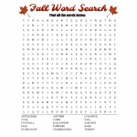 Free Fall Word Search printable worksheet with 15 Fall themed vocabulary words. Perfect for the classroom or as a fun Autumn activity at home.
