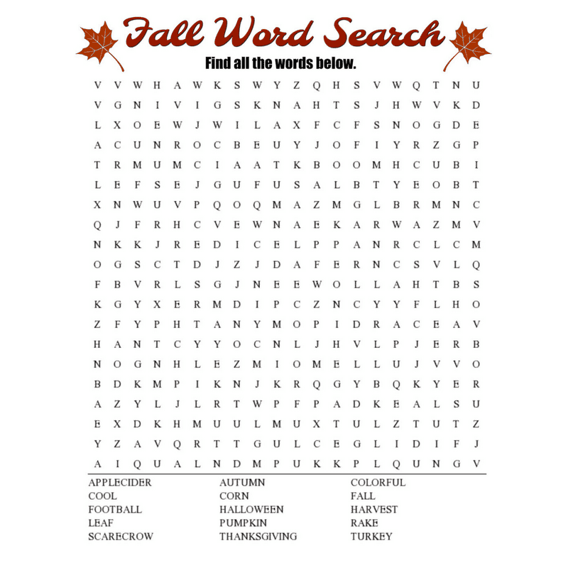 fall word search puzzles