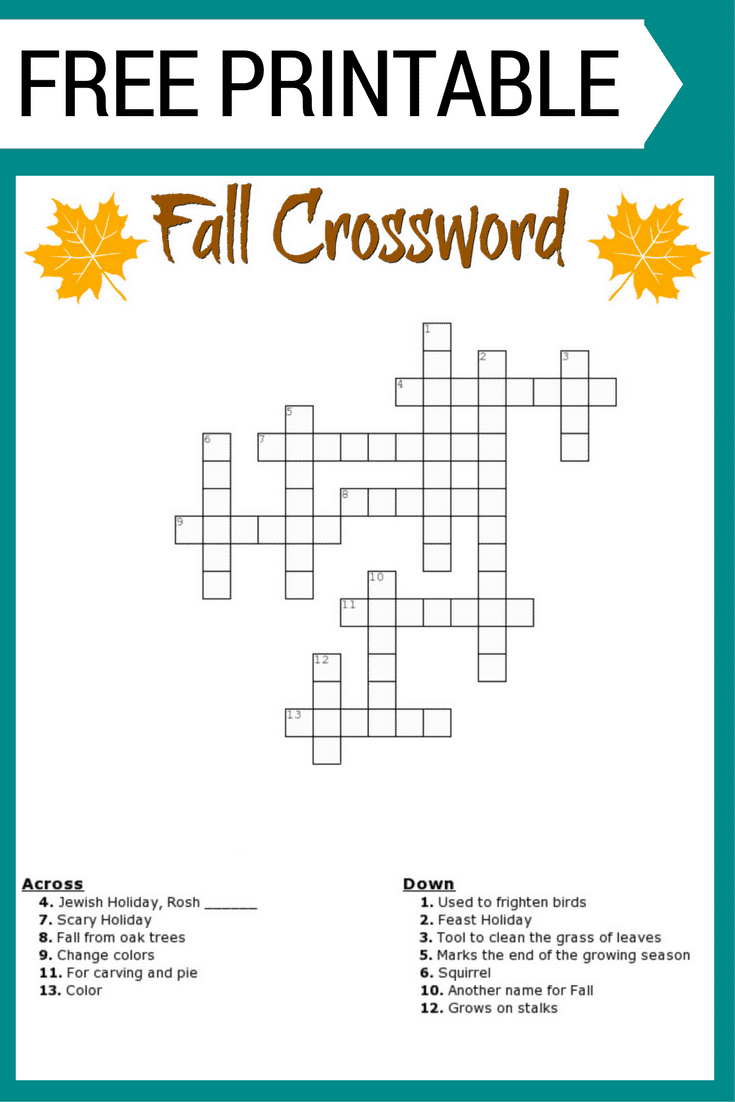 Free Fall crossword puzzle printable worksheet available with and without a word bank. Perfect for the classroom or as a fun Autumn activity at home.