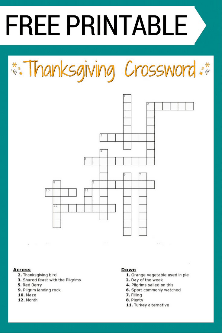 Thanksgiving Crossword Puzzle Free Printable Printable World Holiday