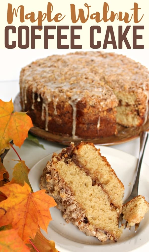 This Maple Walnut Coffee Cake has a thin layer of cream cheese filling, enhanced with toasted walnuts and maple. A generous amount of crumbly streusel on top is drizzled with maple icing, adding layers of flavor that enchant but don’t overpower.