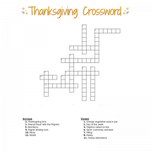 Thanksgiving Crossword Puzzle Printable Worksheet