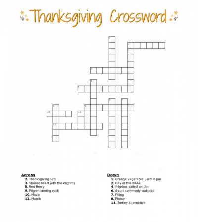 Free Thanksgiving crossword puzzle printable worksheet available with and without a word bank. Perfect for the classroom or as a fun Thanksgiving activity at home.