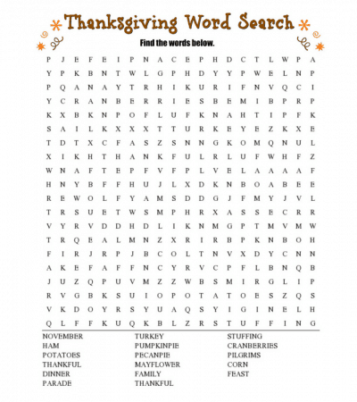 Free Thanksgiving Word Search printable worksheet with 17 Thanksgiving themed vocabulary words. Perfect for the classroom or as a fun activity at home.