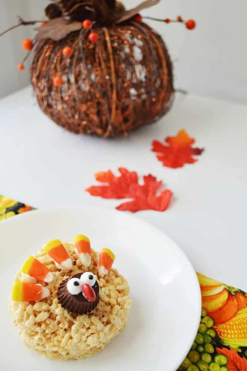 These easy-to-make, no bake, Turkey Rice Krispie Treats are sure to be the hit of the dessert table this Thanksgiving - especially with the kids!