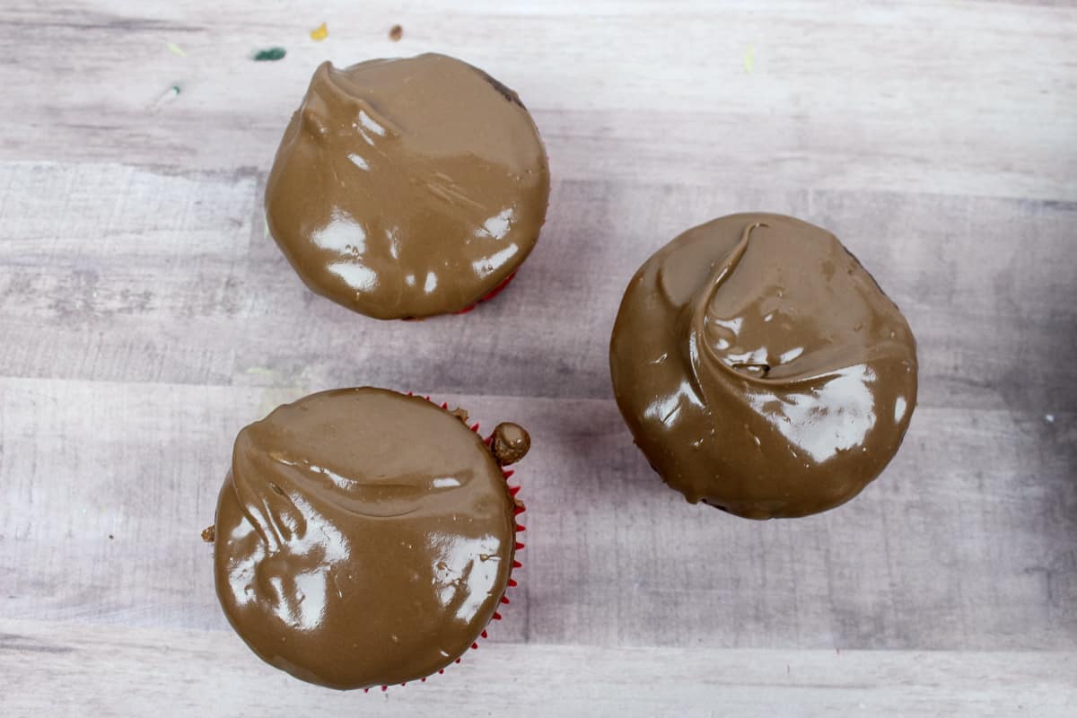 Frosted chocolate cupcakes.